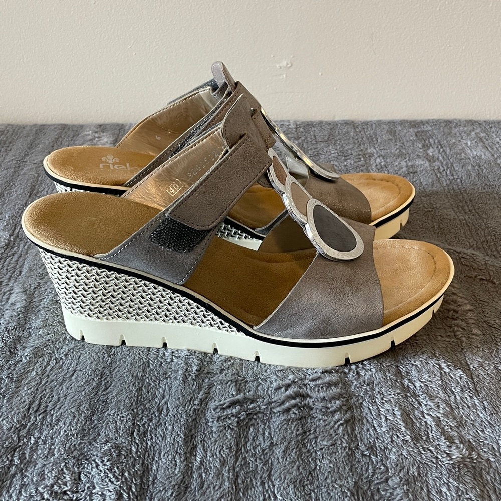 Rieker Gray Sandals with Metallic Accents